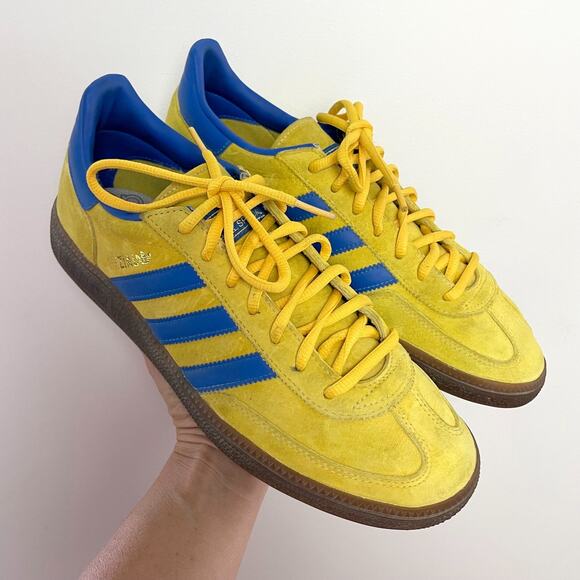 Adidas Handball Spezial Yellow Wonder Glow Blue Sz 8.5 Gum Suede Casual FV 1226 - Picture 1 of 9